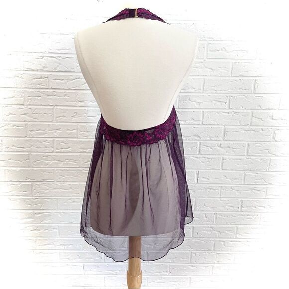 Victoria’s Secret Purple Floral Lace Halter chemise Lingerie Size Medium - Picture 3 of 5